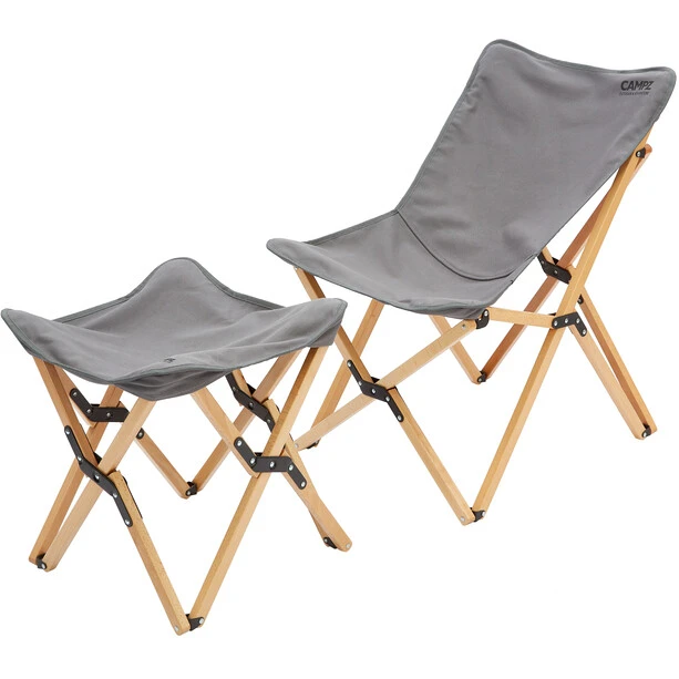 CAMPZ Beech Wood Folding Chair Set With Cover And Footrest Grey/brown 3 CAMPZ Beech Wood Folding Chair Set With Cover And Footrest Grey/brown
